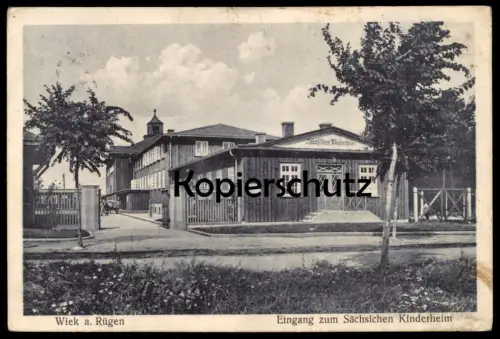 ALTE POSTKARTE WIEK INSEL RÜGEN EINGANG ZUM SÄCHSISCHEN KINDERHEIM children's home foyer d'enfants Sächsisches AK cpa