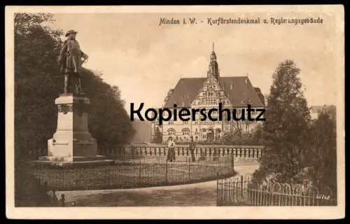 ALTE POSTKARTE MINDEN AM WESERTOR KURFÜRSTENDENKMAL & REGIERUNGSGEBÄUDE Paar couple Denkmal Monument Ansichtskarte AK