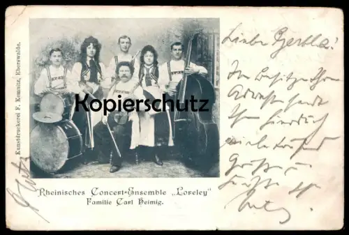 ALTE POSTKARTE RHEINISCHES CONCERT-ENSEMBLE LORELEY FAMILIE CARL HEIMIG Tracht Geige violon costume violine folclorique