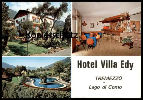 ALTE POSTKARTE HOTEL VILLA EDY LAGO DI COMO TREMEZZO Comer See Bar swimming pool piscine Ansichtskarte postcard cpa AK