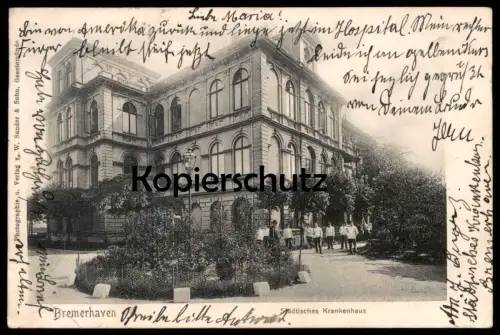ALTE POSTKARTE BREMERHAVEN STÄDTISCHES KRANKENHAUS PERSONAL Text: Bin aus Amerika zurück und liege jetzt im Hospital...