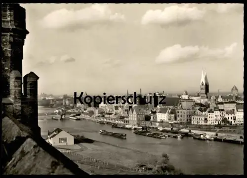 ÄLTERE POSTKARTE BREMEN STADT AM STROM FRACHTSCHIFFE FRACHTSCHIFF BLICK AUF WESER UND STADT Ansichtskarte cpa postcard
