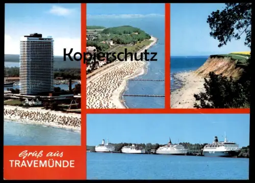 ÄLTERE POSTKARTE GRUSS AUS TRAVEMÜNDE Schiffe Kreuzfahrt Kreuzfahrtschiffe Lübeck Ansichtskarte AK postcard cpa