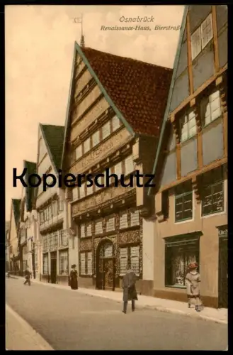 ALTE POSTKARTE OSNABRÜCK RENAISSANCE HAUS BIERSTRASSE FRAU MIT HUT MANN MIT ZYLINDER postcard Ansichtskarte cpa AK