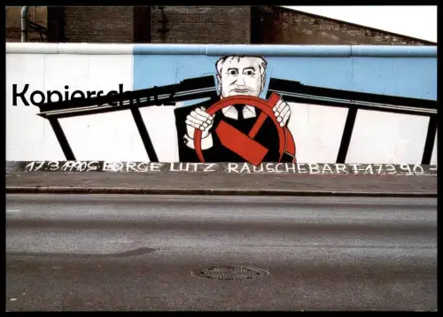 ÄLTERE POSTKARTE BERLIN GEORGE-LUTZ RAUSCHEBART BERLINER MAUER THE WALL LE MUR ART 1990 GORBATSCHOW postcard cpa