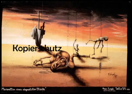 ÄLTERE POSTKARTE BERLIN MARC ENGEL MARIONETTEN EINES ABGESETZTEN STÜCKS BERLINER MAUER THE WALL Marionette string puppet