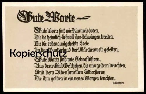 ALTE SPRUCH POSTKARTE GUTE WORTE WILL SCHIRP Berndorf Gerolstein good words Ansichtskarte AK cpa postcard