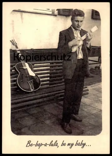 NEUERE POSTKARTE MIT ALTEM MOTIV BE BOP A LULA BE MY BABY GITARRE Gene Vincent guitar music cpa postcard Ansichtskarte
