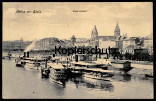 ALTE POSTKARTE MAINZ TOTALANSICHT VOM RHEIN TOTAL DAMPFER SCHIFFE SCHIFF PANORAMA Ansichtskarte postcard cpa AK