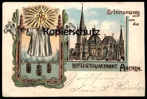 ALTE LITHO POSTKARTE ERINNERUNG AN DIE HEILIGTHUMFAHRT AACHEN Heiligtumfahrt Ansichtskarte postcard AK cpa