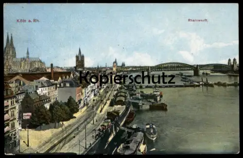 ALTE POSTKARTE KÖLN RHEINWERFT BEHELFSBRÜCKE Frachtschiff Dampfer Schiff cargo ship Ansichtskarte AK cpa postcard
