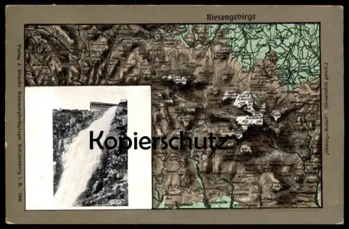 ALTE PRÄGE POSTKARTE RIESENGEBIRGE GEBIRGS-RELIEF ELBEFALL SCHLESIEN HAMPELBAUDE TEICHBAUDE STURMHAUBE BRUMBERG HAIN AK
