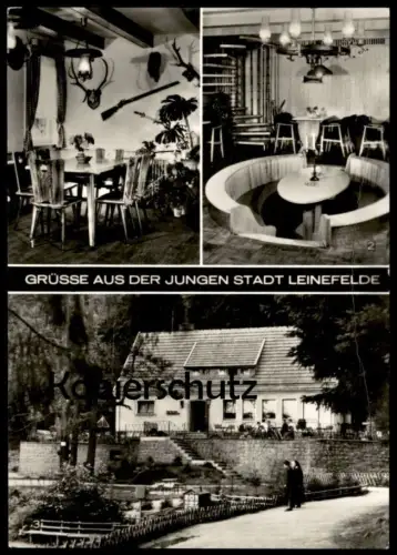 ÄLTERE POSTKARTE GRÜSSE AUS DER JUNGEN STADT LEINEFELDE KONSUM-WALDKLAUSE KÖHLERSGRUND WORBIS Thüringen AK Ansichtskarte