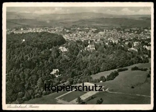 ALTE POSTKARTE LAUTERBACH HESSEN 1946 FLIEGERAUFNAHME LUFTBILD PANORAMA SCHWIMMBAD FREIBAD AN BUNKER BONN cpa postcard