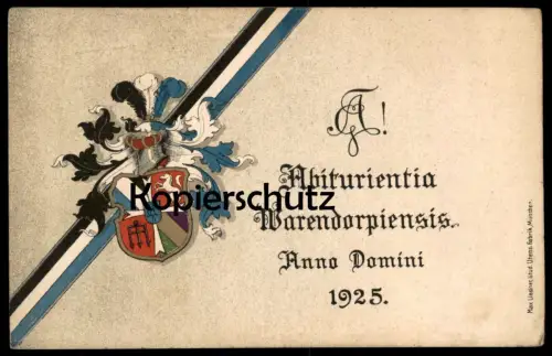 ALTE POSTKARTE WARENDORF ABITURIENTIA WARENDORPIENSIS ANNO DOMINI 1925 ABITUR COULEURKARTE STUDENTIKA Ansichtskarte AK