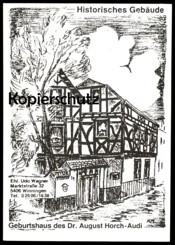 ÄLTERE POSTKARTE GEBURTSHAUS DR. AUGUST HORCH AUDI WINNINGEN MOSEL Rhein-Mosel Ansichtsarte postcard cpa AK