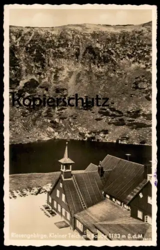 ALTE POSTKARTE RIESENGEBIRGE 1937 KLEINER TEICH MIT BAUDE 1183 M SEEHÖHE Karpacz Krummhübel Schlesien AK postcard cpa