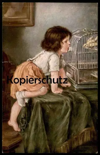 ALTE KÜNSTLER POSTKARTE K. BARTH LECKERMÄULCHEN VOGEL KIND enfant girl jeune fille child Humor humour birdcage postcard