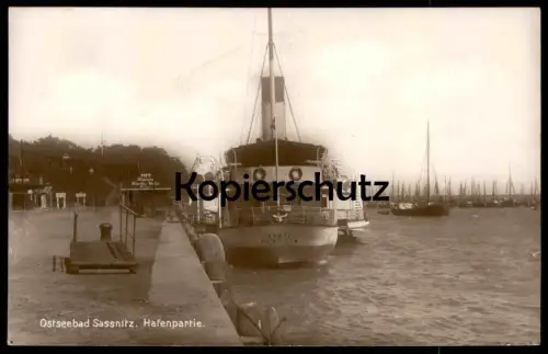 ALTE POSTKARTE SASSNITZ HAFENPARTIE DAMPFER FREIA STETTIN HAFEN RÜGEN SCHIFF ship Ansichtskarte AK postcard cpa