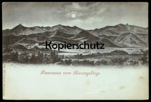 ALTE POSTKARTE PANORAMA VOM RIESENGEBIRGE MONDSCHEIN MOND KRKONOSE KARKONOSZE MAX LEIPELT WARMBRUNN Schlesien