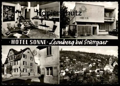 ÄLTERE POSTKARTE LEONBERG BEI STUTTGART HOTEL SONNE SONNENUHR sundial cadran solaire Ansichtskarte AK cpa postcard