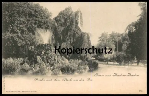 ALTE POSTKARTE GRUSS AUS BADEN-BADEN PARTIE AUS DEM PARK AN DER OOS Ansichtskarte postcard cpa