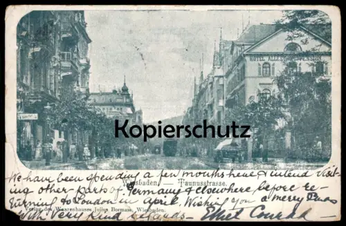 ALTE POSTKARTE WIESBADEN TAUNUSSTRASSE HOTEL ALLEESAAL PENSION 1901 Ansichtskarte cpa postcard AK