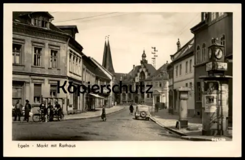 ALTE POSTKARTE EGELN MARKT MIT RATHAUS PLAKAT WERBUNG PFERDERENNEN UHR Ansichtskarte AK cpa postcard