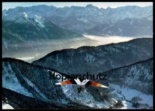 ÄLTERE POSTKARTE OBERAMMERGAU DRACHENFLIEGER IM WINTER DRACHENFLIEGEN hang gliding Bayern Ansichtskarte AK cpa postcard