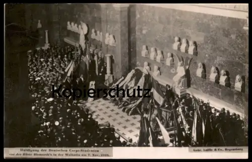 ALTE POSTKARTE HULDIGUNG DER DEUTSCHEN CORPS-STUDENTEN VOR DER BÜSTE BISMARCK IN DER WALHALLA DONAUSTAUF 1908 AK cpa