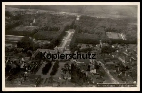 ALTE POSTKARTE SCHWETZINGEN SCHLOSSGARTEN FLIEGERAUFNAHME LUFTHANSA LUFTBILD Schloss castle chateau Ansichtskarte AK