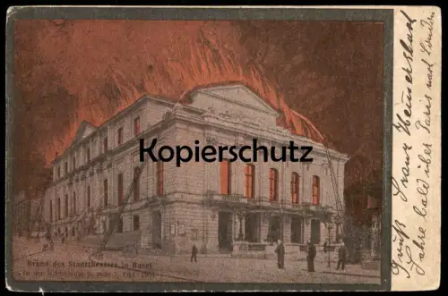 ALTE POSTKARTE BASEL BRAND STADTTHEATER NACHT VOM 06. ZUM 07. OKTOBER 1904 Katastrophe fire postcard cpa Ansichtskarte