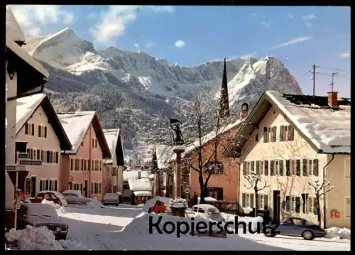 ÄLTERE POSTKARTE GARMISCH-PARTENKIRCHEN FLORIANSBRUNNEN MIT WETTERSTEIN PORSCHE 911 Auto Car Ansichtskarte AK postcard