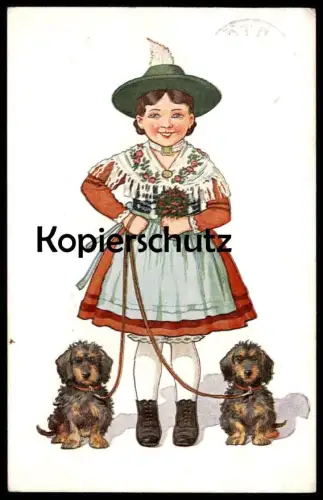 ALTE POSTKARTE KIND BAYERN TRACHT DACKEL Hund Dachshund Teckel dog chien Ansichtskarte postcard cpa