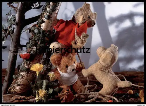 ÄLTERE POSTKARTE TEDDYBÄR FLÜCHTET VOR HUND Teddybären Teddy Bären Bär bear ours postcard AK