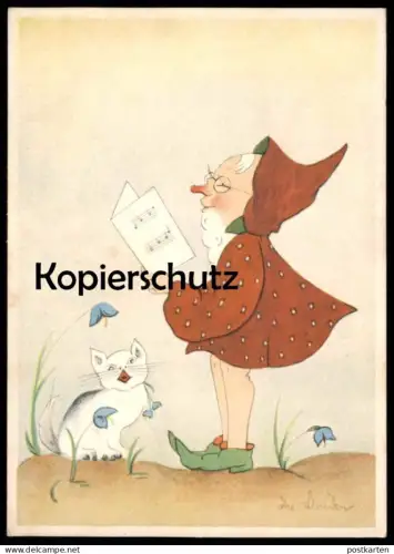 ALTE POSTKARTE ZWERG KATZE DIE GELEHRIGE SCHÜLERIN MÄRCHEN ILSE SCHNEIDER EIFEL