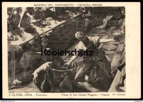 ALTE POSTKARTE VENEZIA 1937 MOSTRA DEL TINTORETTO L'ULTIMA CENA PARTICOLARE