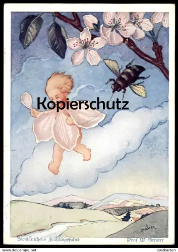 ALTE KÜNSTLER POSTKARTE BIRNBLÜTCHENS FRÜHLINGSFAHRT KIND PROFESSOR STRÄTER HUMMEL Birne Ansichtskarte postcard