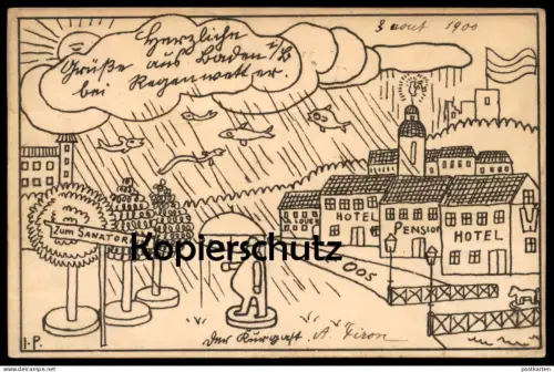 ALTE POSTKARTE BADEN-BADEN 1900 BEI REGEN I. PIRON OOS FISCHE