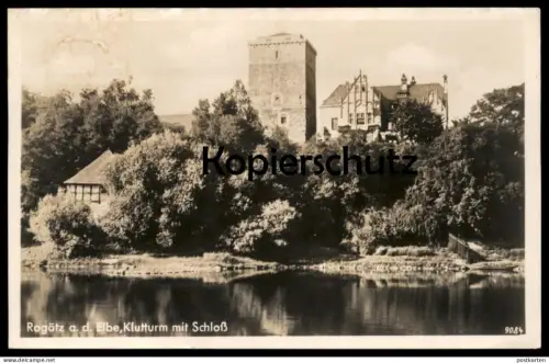 ALTE POSTKARTE ROGÄTZ AN DER ELBE KLUTTURM MIT SCHLOSS AK Ansichtskarte