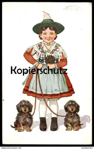 ALTE POSTKARTE KIND BAYERN TRACHT DACKEL Hund Dachshund Teckel dog chien Ansichtskarte postcard cpa
