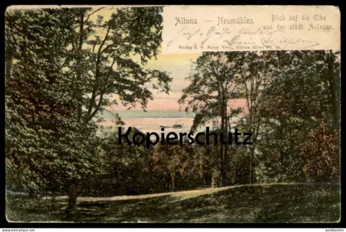 ALTE POSTKARTE ALTONA NEUMÜHLEN BLICK AUF DIE ELBE AUS DEN STÄDTISCHEN ANLAGEN