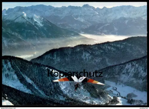 ÄLTERE POSTKARTE OBERAMMERGAU DRACHENFLIEGER IM WINTER DRACHENFLIEGEN hang gliding Bayern Ansichtskarte AK cpa postcard