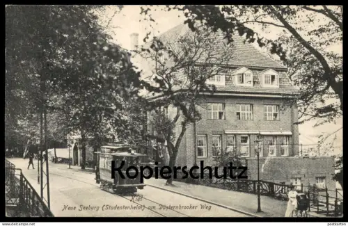 ALTE POSTKARTE KIEL NEUE SEEBURG STUDENTENHEIM AM DÜSTERNBOOKER WEG STRASSENBAHN tram tamway Ansichtskarte postcard cpa