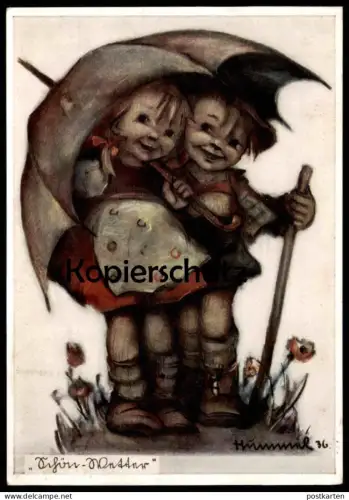 ALTE POSTKARTE SCHÖN-WETTER BERTA HUMMEL NR. 5008 MÄDCHEN KINDER SCHIRM 1936 weather Ansichtskarte AK cpa postcard