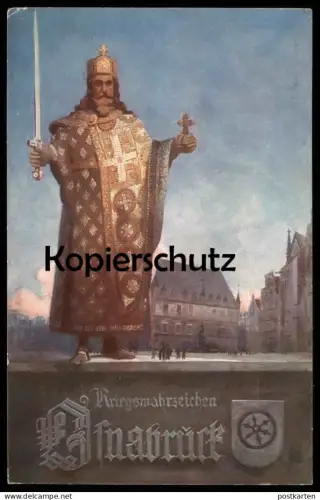 ALTE POSTKARTE OSNABRÜCK 1916 KRIEGSWAHRZEICHEN KARL DER GROSSE SCHWERT KREUZ RATHAUS Ansichtskarte AK cpa AK