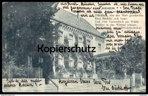 ALTE POSTKARTE NIEHEIM WOHNHAUS FRIEDRICH WILHELM WEBER GLÜCKLICH WER DER WELT GESCHIEDEN DREIZEHNLINDEN Ansichtskarte