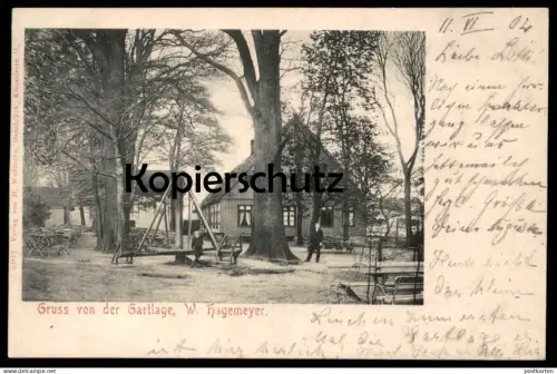 ALTE POSTKARTE OSNABRÜCK GRUSS VON DER GARTLAGE W. HAGEMEYER 1902 SPIELPLATZ SPIELGERÄT Ansichtskarte AK cpa postcard