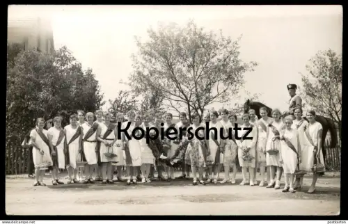ALTE POSTKARTE NAUNHOF BEI LEIPZIG MÄDCHEN DAMEN SCHÄRPE SCHÜTZENFEST EHRENWACHE PFERD HUSAREN-VEREIN ? FEST photo