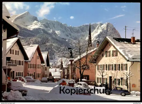 ÄLTERE POSTKARTE GARMISCH-PARTENKIRCHEN FLORIANSBRUNNEN MIT WETTERSTEIN PORSCHE 911 Auto Car Ansichtskarte AK postcard